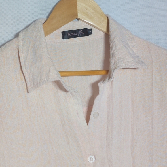 Amaryllis Women's Sz L Light Pink Linen Blend Button Down Shirt - Picture 3 of 6